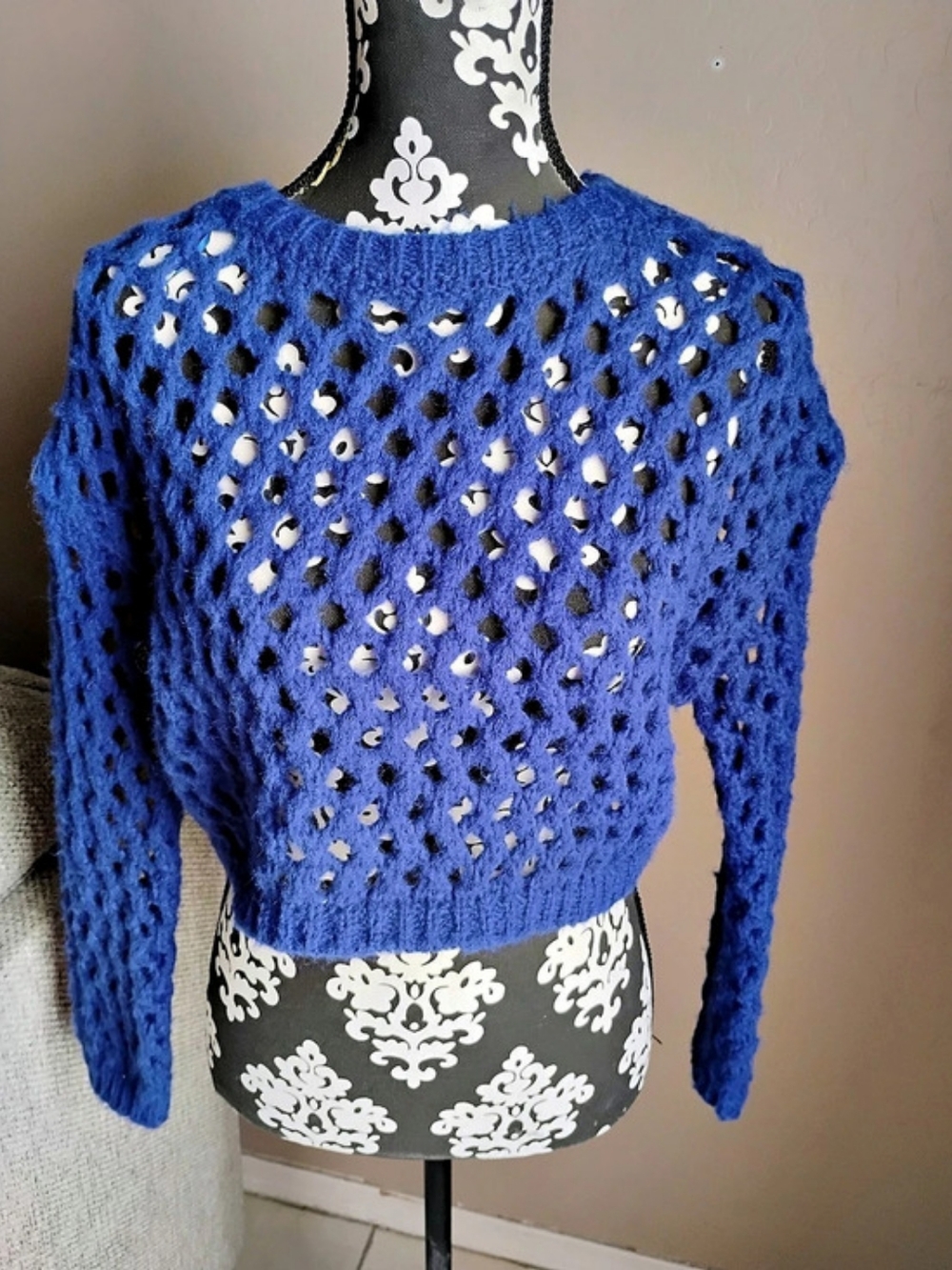Chelsea & Violet Girls Cobalt Blue Open Knit Sweater Size L (12/14) NWT